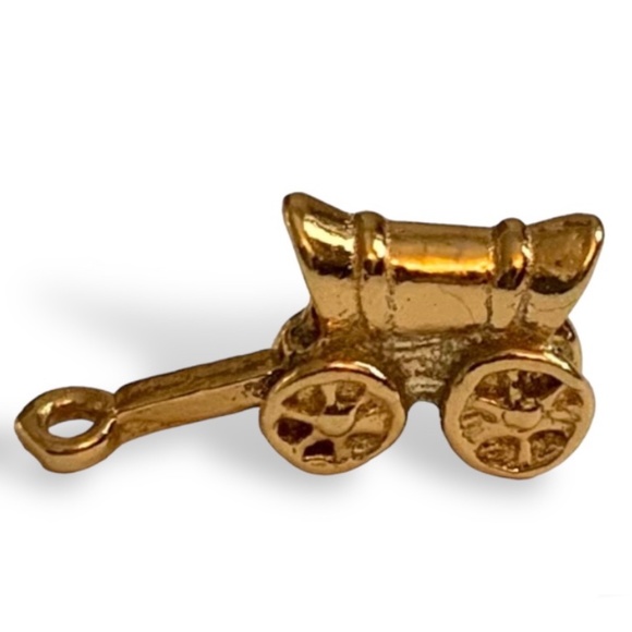 Covered Wagon Vintage Gold Toned Charm Pendent Frontier Old West Pioneer - Picture 1 of 8